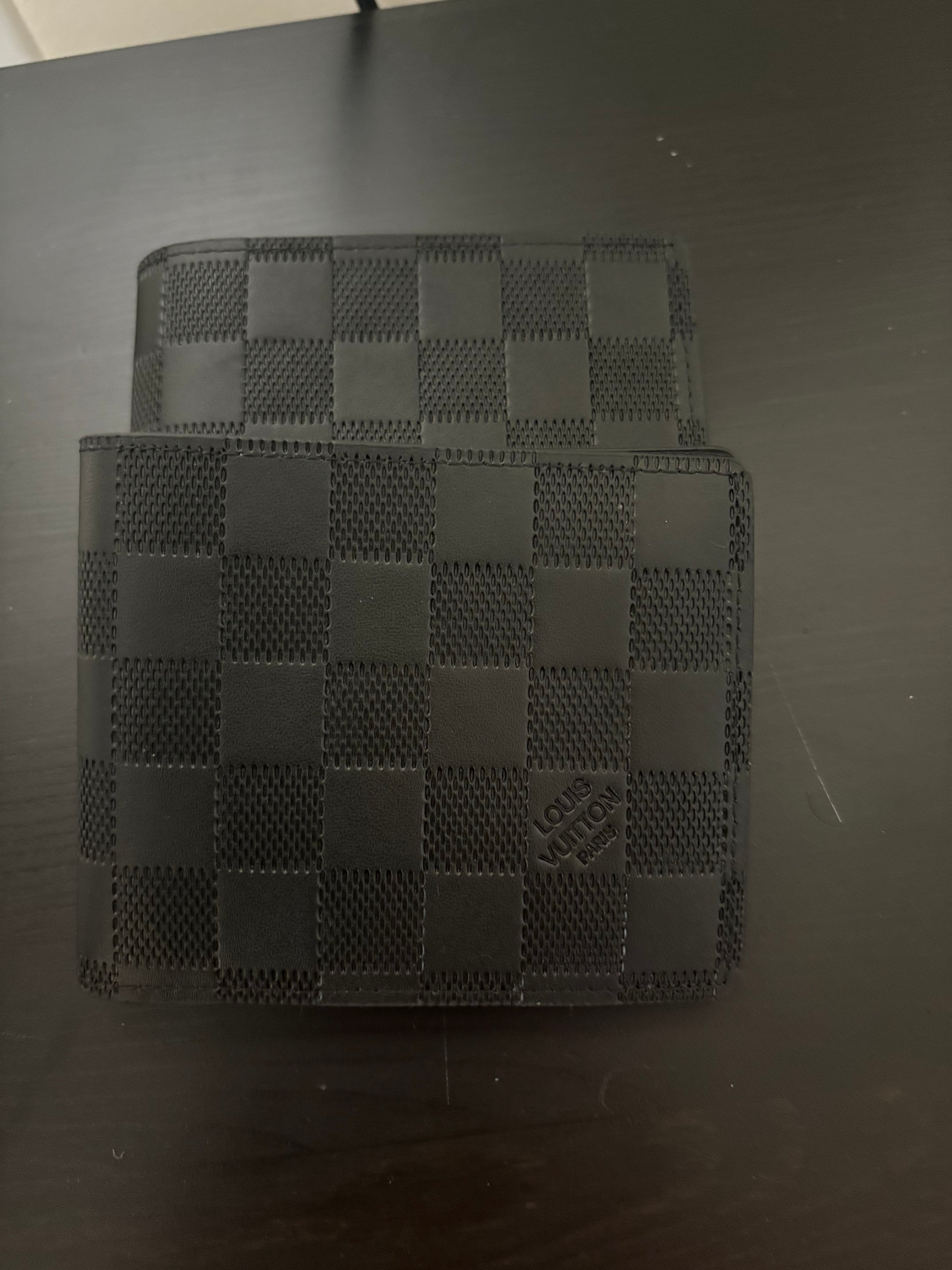LV embossed checkered pattern wallet black